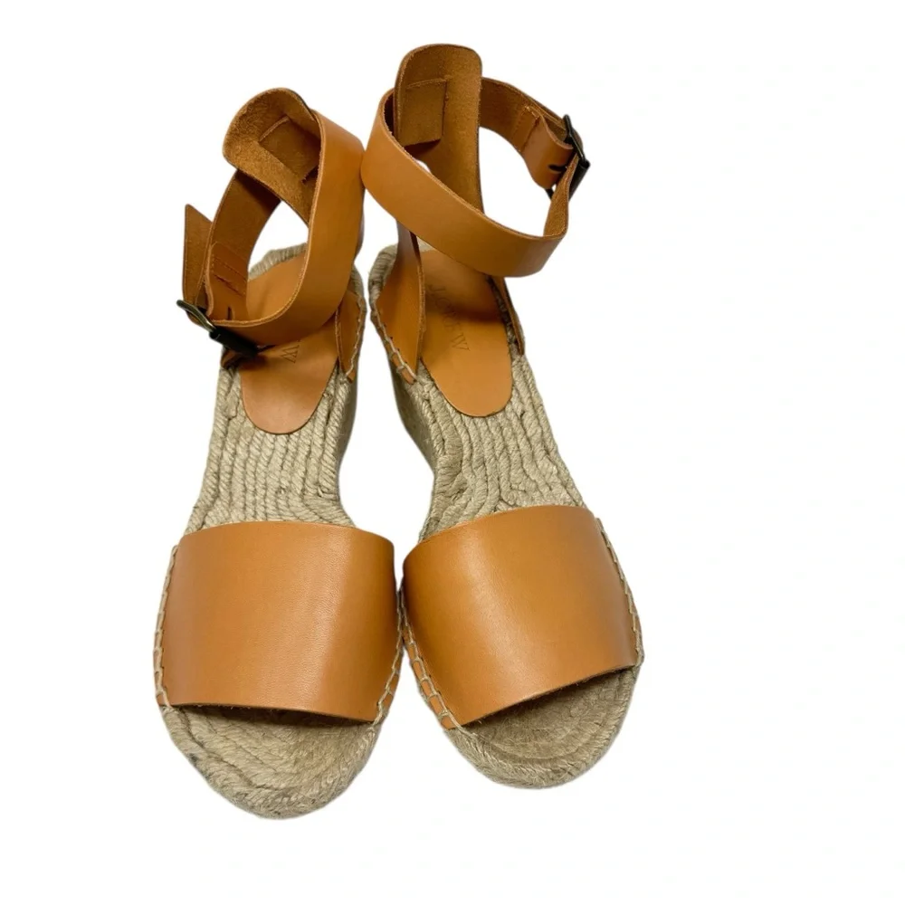 J. CREW Corsica Tumbled Leather Espadrille Wedges Dusty Cypress SZ 8 EUC